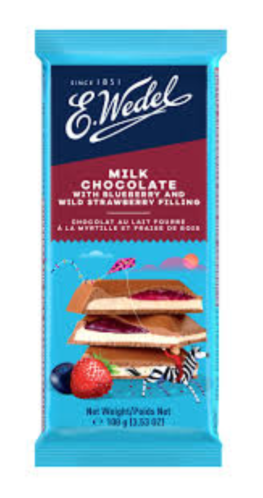 WEDEL MILK CHOC. BLUEBERRY&W.STRAW 100G